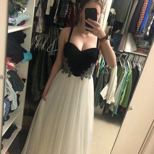 Beautiful Midnight Blue and white prom dress